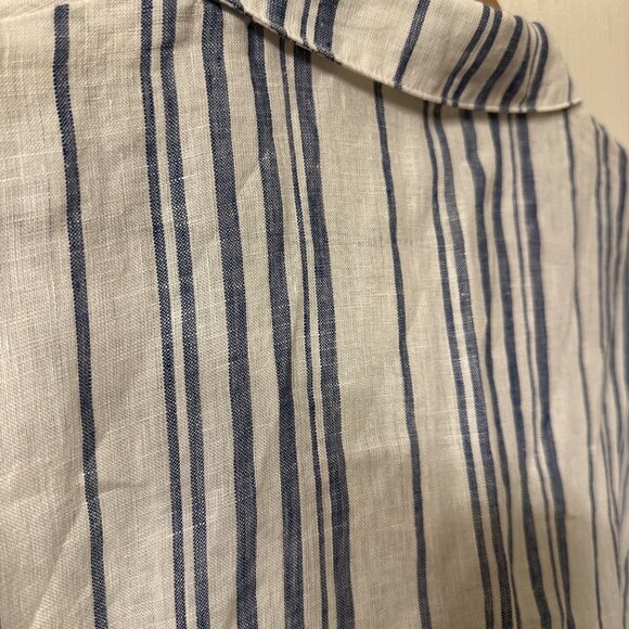 Garnet Hill | Womens 16 XL 100% Linen Stripe Button Up Top Coastal Grandma Camp - Picture 5 of 7